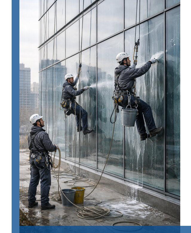 Промышленная мойка панорамных окон на высоте в Улане-Удэ