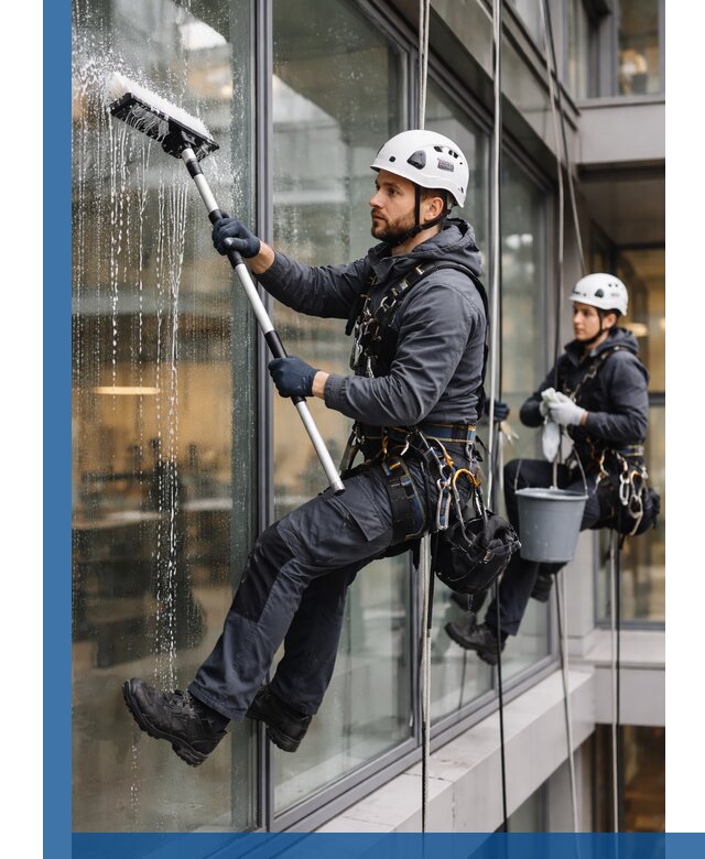 Профессиональная мойка витражей промышленными альпинистами в Улане-Удэ