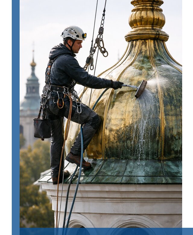 Профессиональная мойка куполов и шпилей высотными альпинистами в Улане-Удэ