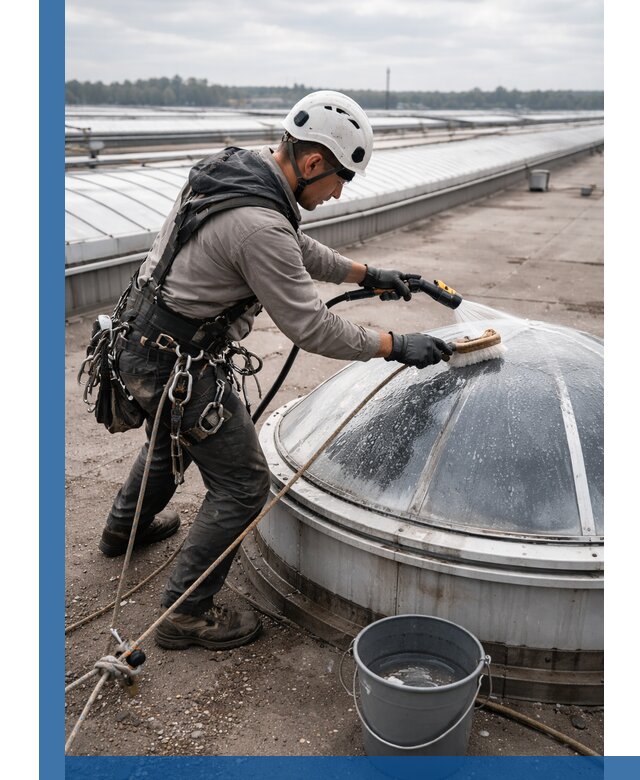 Мойка зенитных фонарей на кровле для промышленных объектов в Улане-Удэ