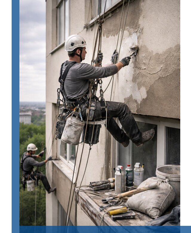 Косметический ремонт фасада зданий в Улане-Удэ промышленными альпинистами