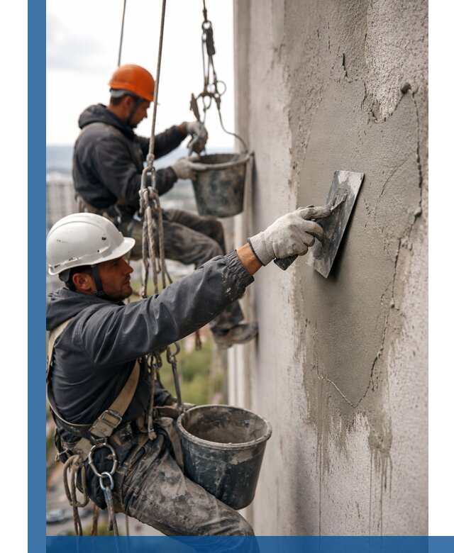 Штукатурка фасада на высоте в Улане-Удэ профессиональные работы