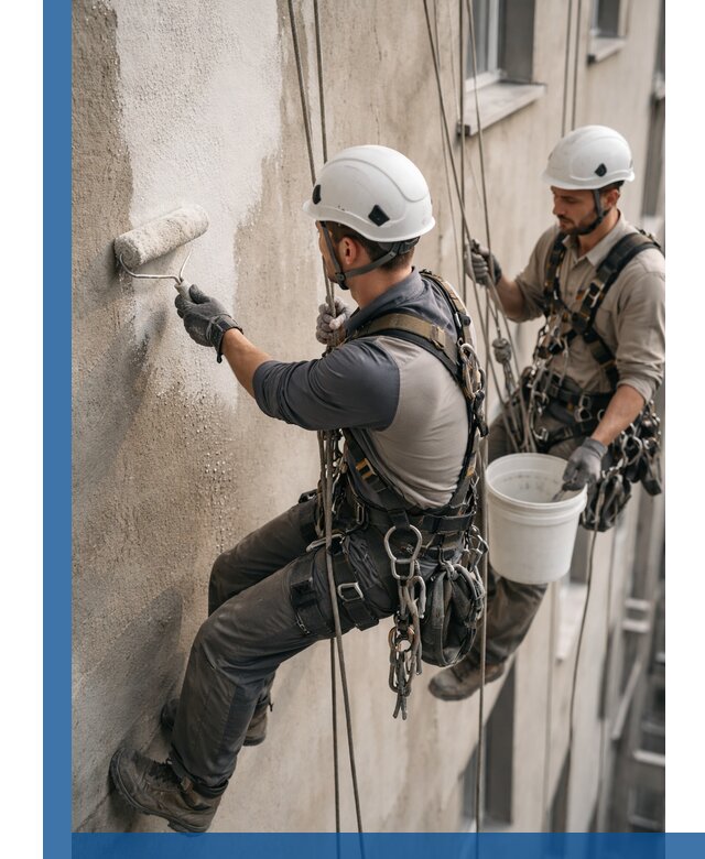 Грунтовка фасада на высоте в Улане-Удэ промышленными альпинистами