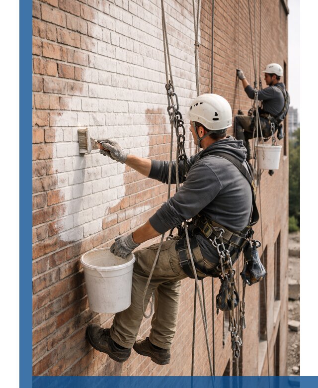 Покраска кирпичного фасада с доступным альпинистским сервисом в Улане-Удэ