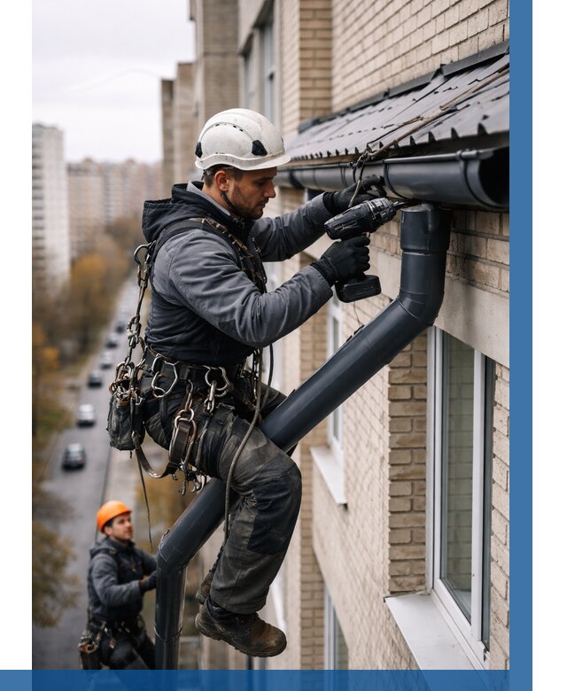 Монтаж водосточной системы на здании в Улане-Удэ от 5122 р. | ВЫСОТНИК-Лнд