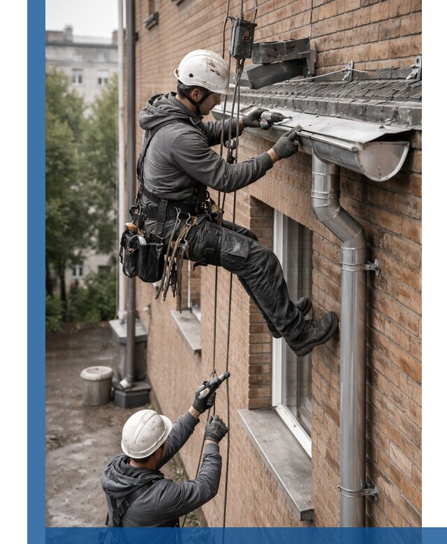 Монтаж водосточной системы на здании в Улане-Удэ под ключ