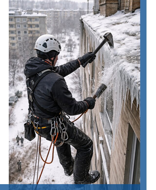 Сбивание сосулек с крыши в Улане-Удэ по цене от 4609 р. | ВЫСОТНИК-Лнд