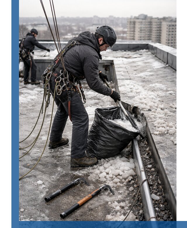 Аварийная очистка кровли в Улане-Удэ от промальпинистов