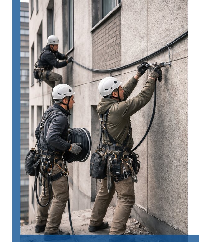 Прокладка кабеля по фасаду в Улане-Удэ, профессиональный монтаж