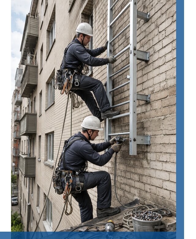 Монтаж пожарной лестницы в Улане-Удэ от 25608 р заказать у ВЫСОТНИК-Лнд