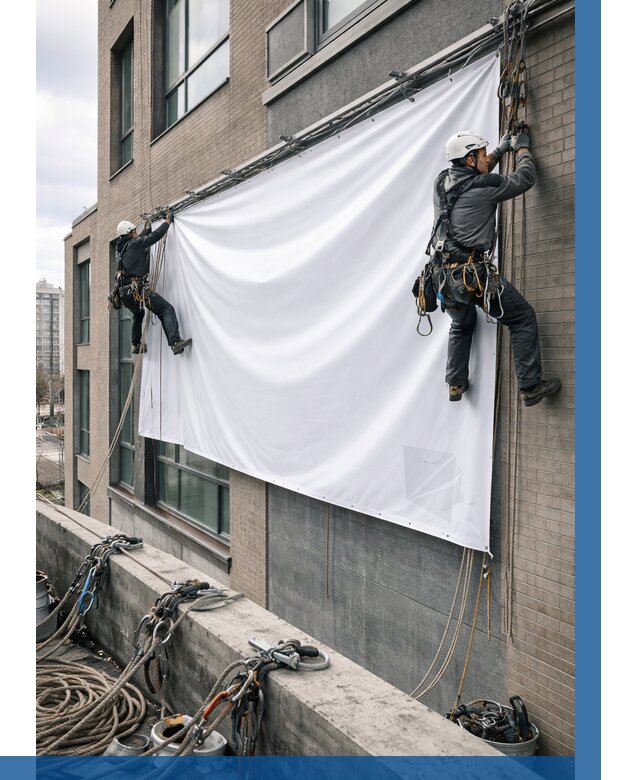 Монтаж баннеров на фасаде в Улане-Удэ от 666 р. заказать ВЫСОТНИК-Лнд