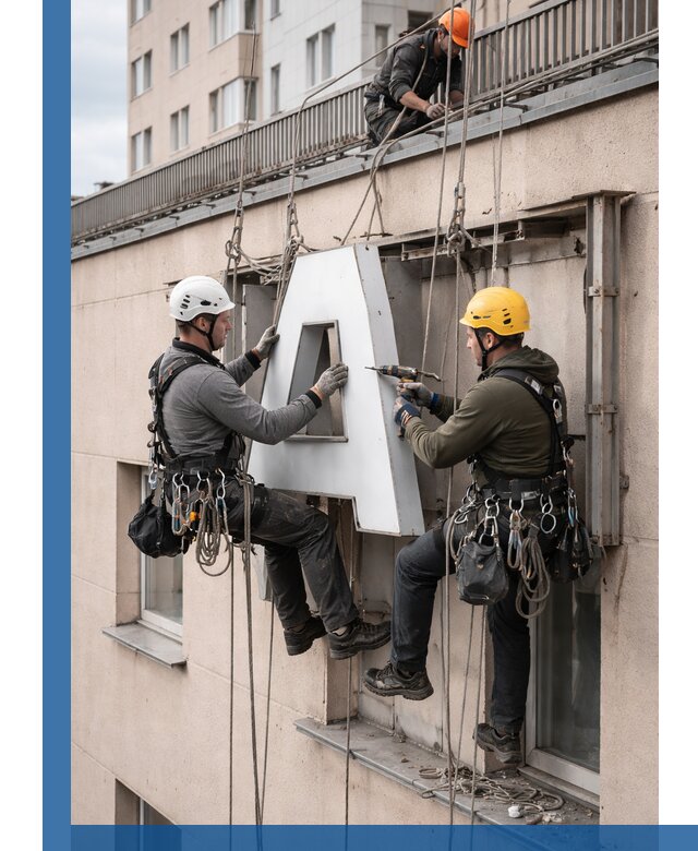 Ремонт и восстановление наружных вывесок на высоте в Улане-Удэ