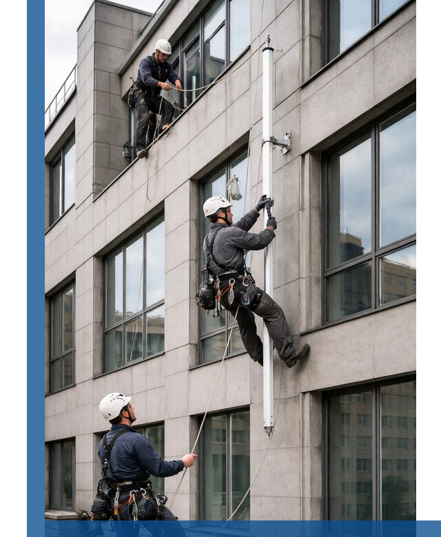 Монтаж флагштока на фасаде здания с креплением и герметикой в Улане-Удэ