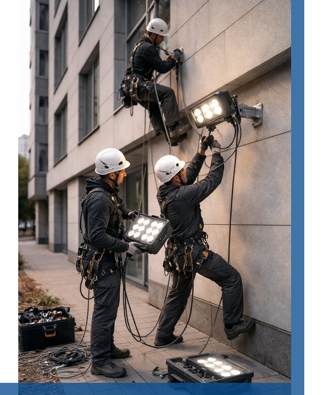 Монтаж прожекторов на фасаде в Улане-Удэ от 7682 р. | ВЫСОТНИК-Лнд