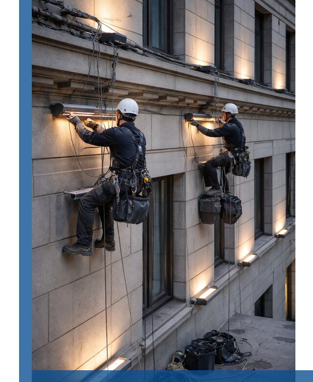 Монтаж архитектурной подсветки фасадов зданий в Улане-Удэ