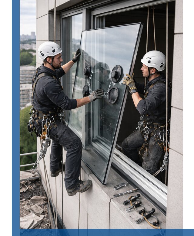 Замена стеклопакетов на высоте с промышленными альпинистами в Улане-Удэ