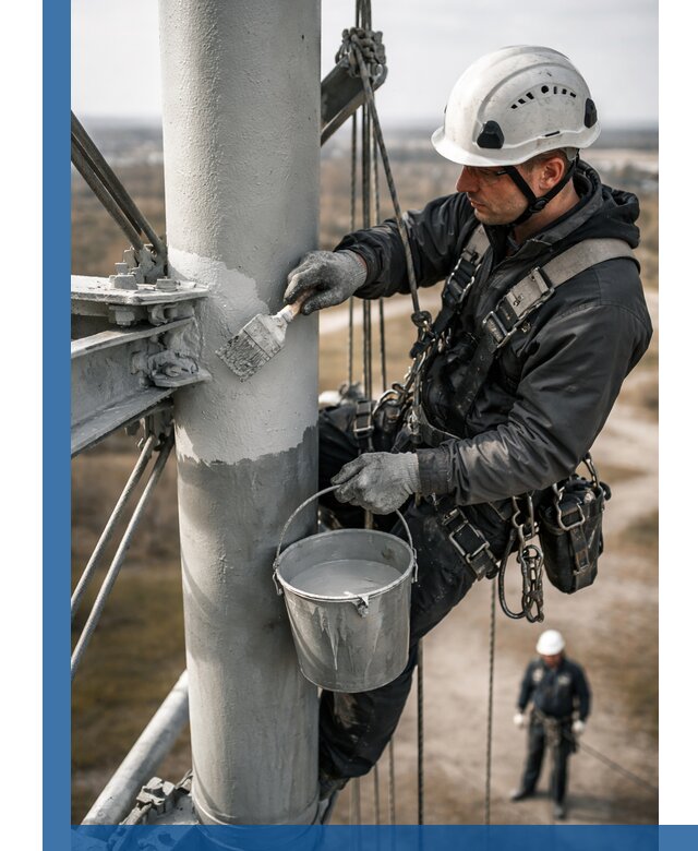 Покраска мачт связи в Улане-Удэ промышленными альпинистами